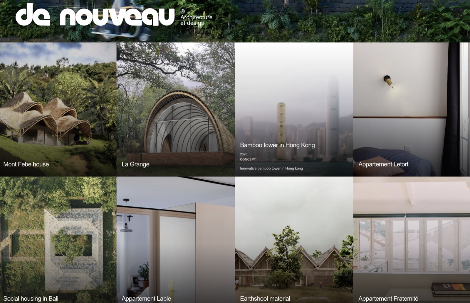De Nouveau project gallery showing a grid of architecture projects